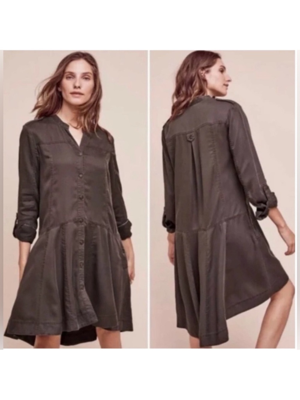 Anthropologie Holding Horses Mariona Shirt Dress - Deep Olive Green - Size 6